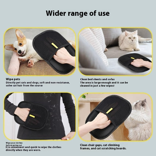 Pet hair remover mitt with silicone bristles, black