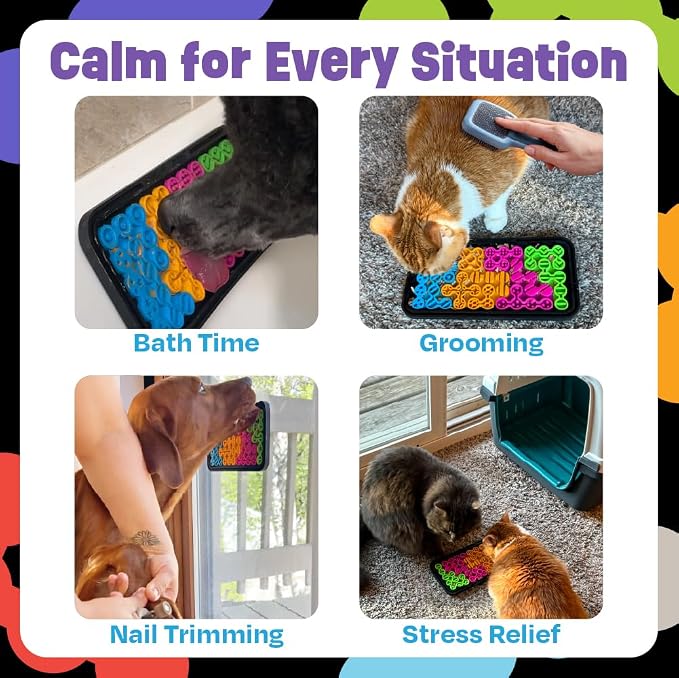 Lick mat filled with yogurt and treats, ready to freeze