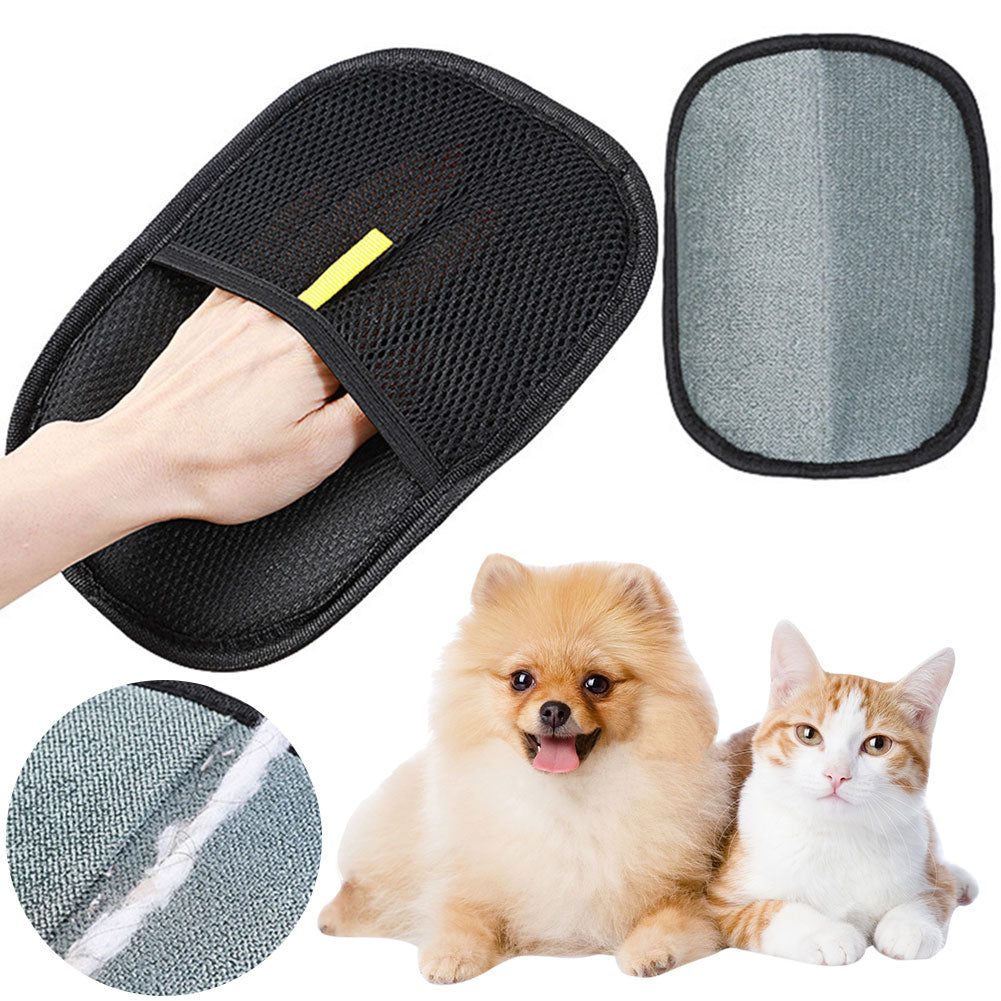 Deshedding glove removing loose fur from dog's coat
